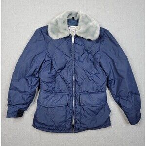 Vintage 70s Schott Bros NYC Goose Down Women's Puffer Jacket Sz 10 Fur Collar